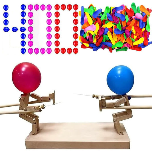 Balloon Bamboo Man Battle Game Handmade Wooden Fencing Puppets Toys with 400 Balloons Fun and Exciting Balloon Bamboo Man Battle Whack a Balloon Party Games for Adults Kids 2 Players